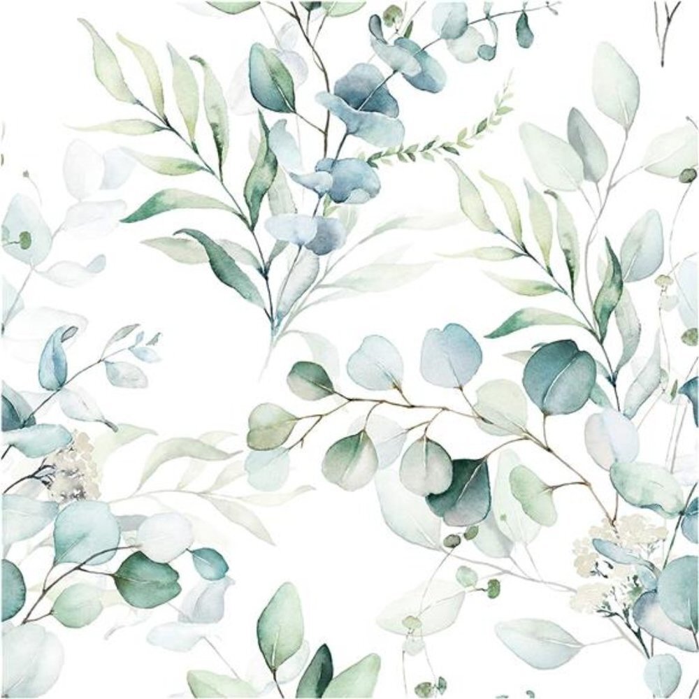 Wallpaper Green/White Eucalyptus Leaf Floral Boho Decor 17.7in x 9.8ft